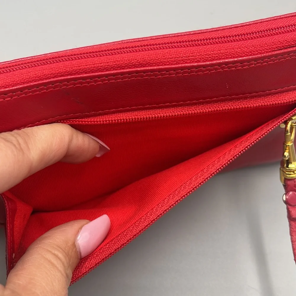 Vintage Red Crossbody Wallet w Extra Billfold Slots Insert Perfect Lipstick Red